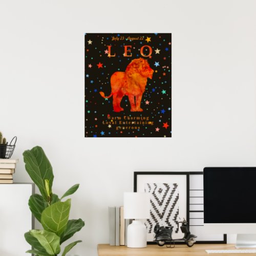 Modern Leo Lion Zodiac Poster