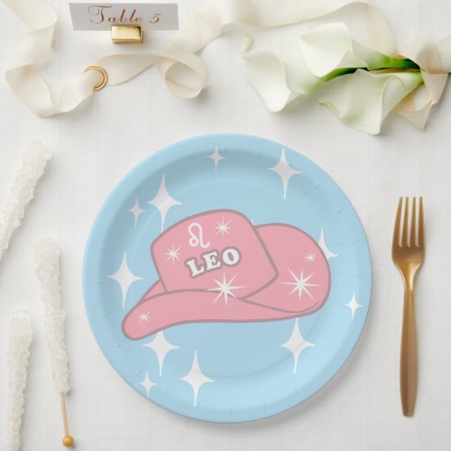 Modern Leo Zodiac Cowgirl Hat Blue Party     Paper Plates