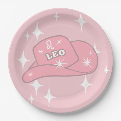 Modern Leo Zodiac Pink Cowgirl Hat Party   Paper Plates