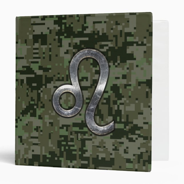 Modern Leo Zodiac Sign on Green Digital Camo Binder (Front/Inside)