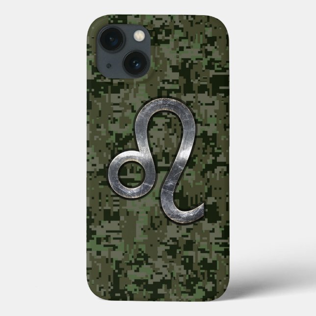 Modern Leo Zodiac Sign on Green Digital Camo Case-Mate iPhone Case (Back)