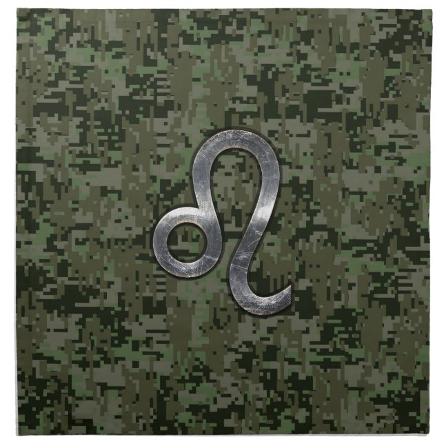 Modern Leo Zodiac Sign on Green Digital Camo Cloth Napkin (Front)