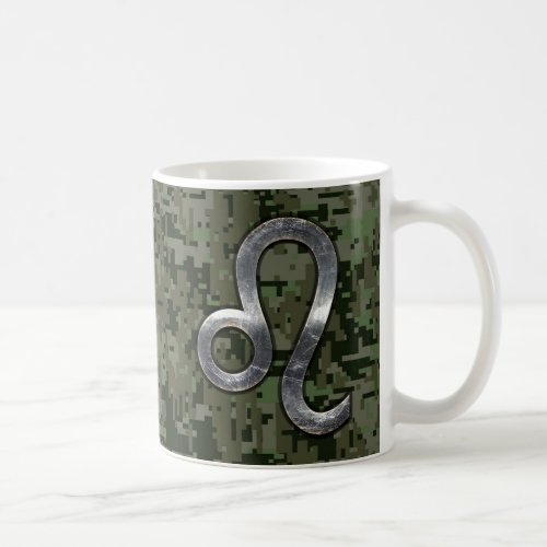 Modern Leo Zodiac Sign on Green Digital Camo Coffee Mug