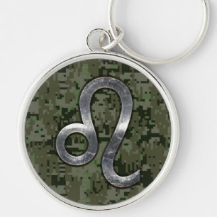 Modern Leo Zodiac Sign on Green Digital Camo Keychain