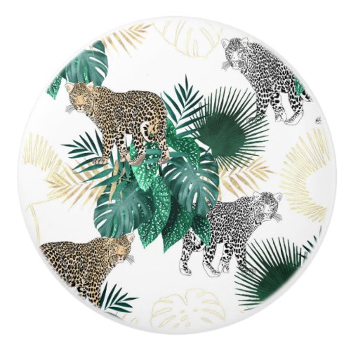 Modern leopard and tropical leaves design ceramic knob