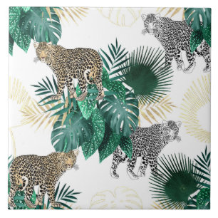 Modern leopard and tropical leaves design ceramic tile