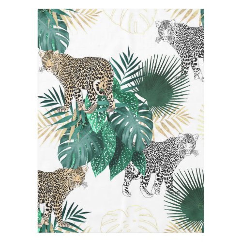 Modern leopard and tropical leaves design tablecloth