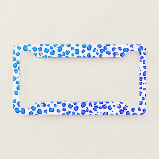 Modern Leopard Animal Print Pattern Blue Purple License Plate Frame (Front)
