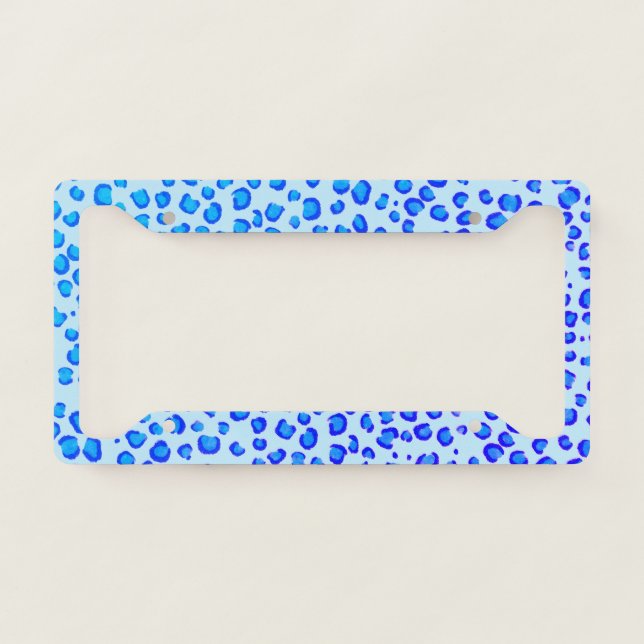 Modern Leopard Animal Print Pattern Blue Purple License Plate Frame (Front)