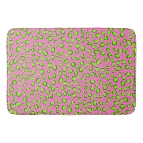 Modern Leopard Animal Print Pattern Green Pink Bath Mat