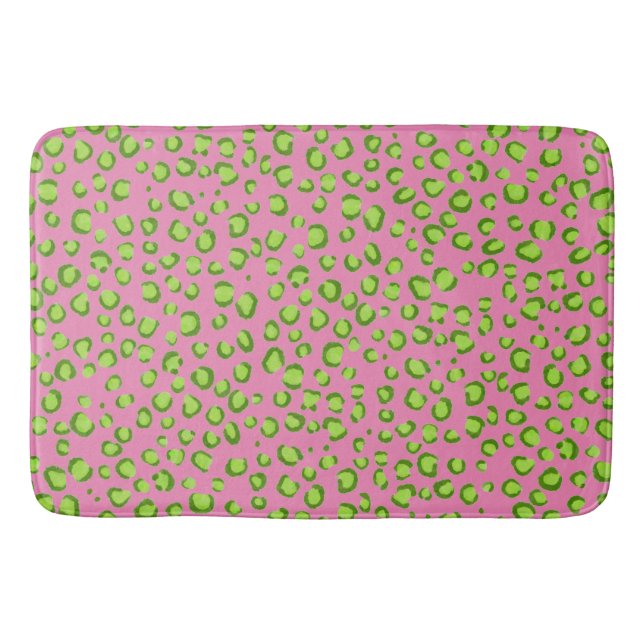 Modern Leopard Animal Print Pattern Green Pink Bath Mat (Front)