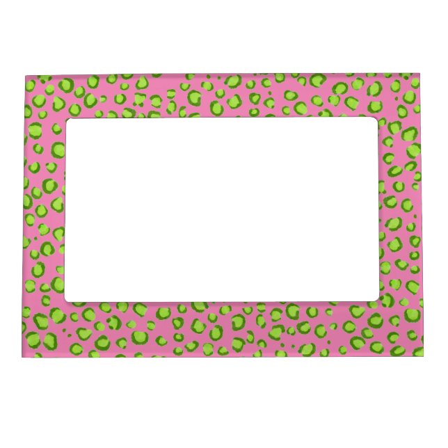 Modern Leopard Animal Print Pattern Green Pink Magnetic Frame (Front)