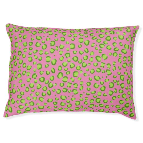 Modern Leopard Animal Print Pattern Green Pink Pet Bed