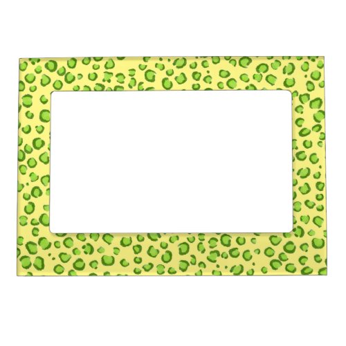 Modern Leopard Animal Print Pattern Green Yellow Magnetic Frame