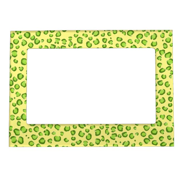 Modern Leopard Animal Print Pattern Green Yellow Magnetic Frame (Front)