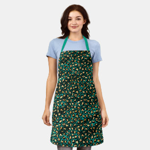 Modern leopard animal print pattern in gold, teal apron