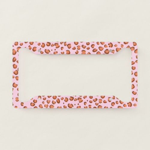 Modern Leopard Animal Print Pattern red Pink License Plate Frame