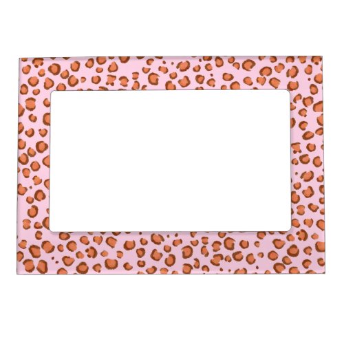 Modern Leopard Animal Print Pattern Red Pink Magnetic Frame