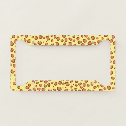 Modern Leopard Animal Print Pattern red Yellow License Plate Frame