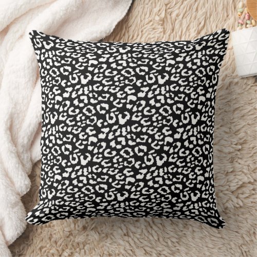 Modern Leopard Black Animal Print Pattern Throw Pillow