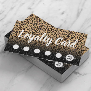 Modern Leopard & Black Glitter Salon & Spa Loyalty Card