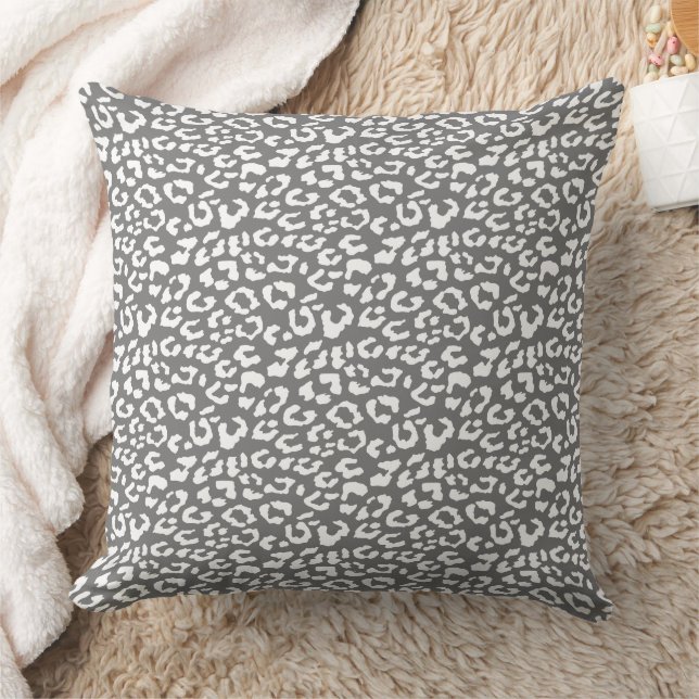 Modern Leopard Charcoal Gray Animal Print Pattern Throw Pillow (Blanket)
