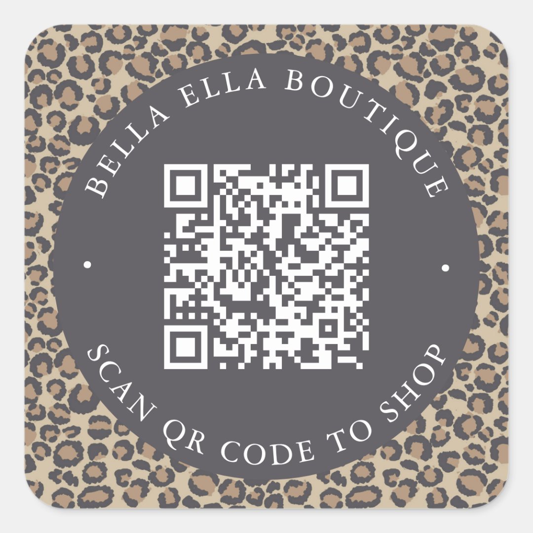 Modern Leopard Custom QR Code Shop Sticker Zazzle