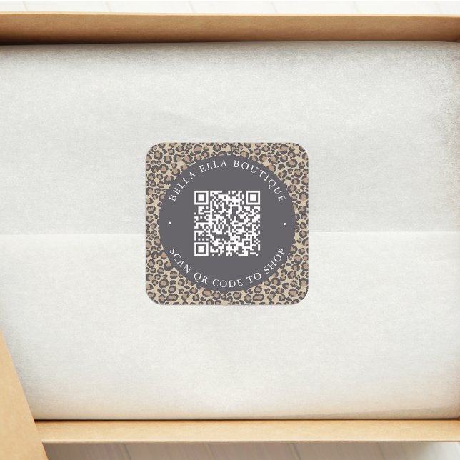 Modern Leopard Custom QR Code Shop Sticker (Creator Uploaded)
