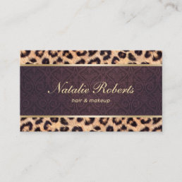 Modern Leopard Damask Makeup Artist Hair Salon Business Card