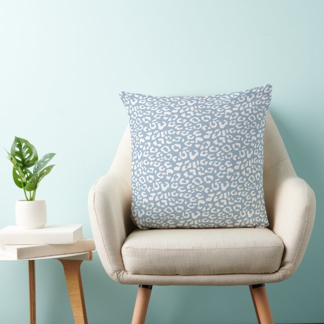 Modern Leopard Dusty Blue Animal Print Pattern Throw Pillow (Chair)