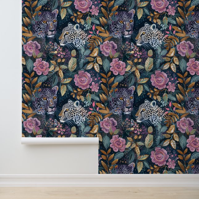 Modern leopard floral pattern wallpaper  (Application)