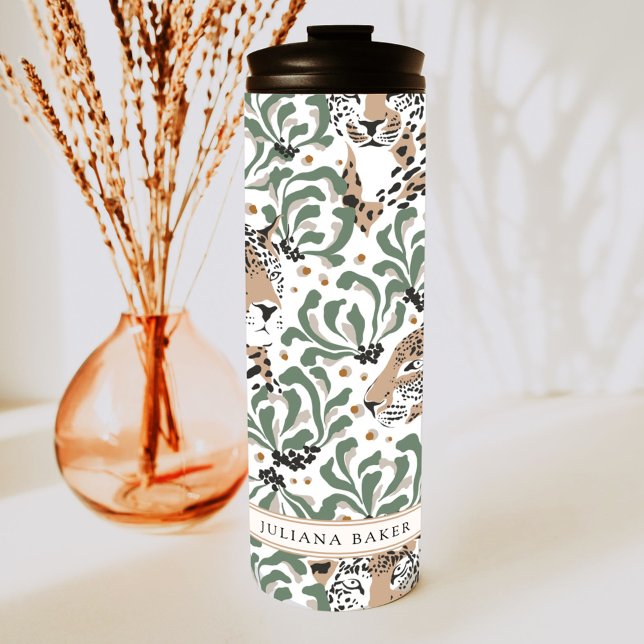 Modern Leopard Foliage Personalized Thermal Tumble Tumbler (Creator Uploaded)
