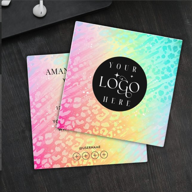 Modern Leopard Glitter Professional Logo Square  Business Card (Creator Uploaded)