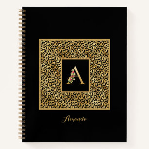 Modern Leopard Gold Personal Monogram Letter A Notebook