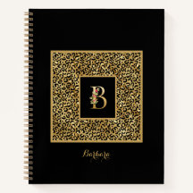 Modern Leopard Gold Personal Monogram Letter B