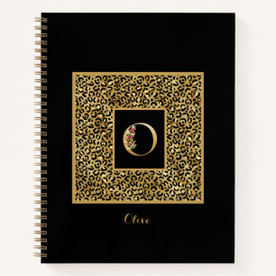 Modern Leopard Gold Personal Monogram Letter O Notebook