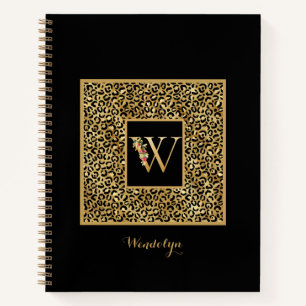Modern Leopard Gold Personal Monogram Letter W Notebook