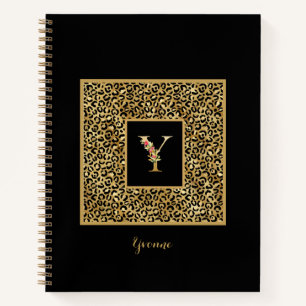 Modern Leopard Gold Personal Monogram Letter Y Notebook