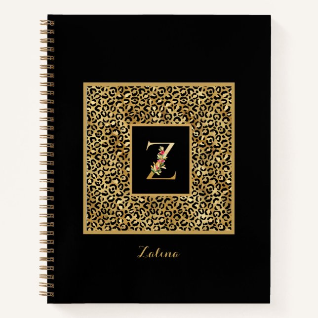Modern Leopard Gold Personal Monogram Letter Z Notebook (Front)