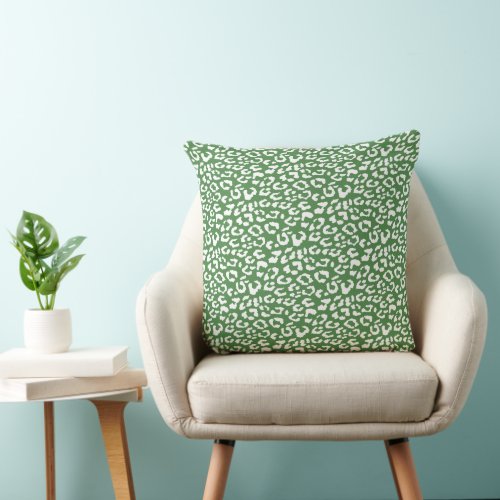 Modern Leopard Green Animal Print Pattern Throw Pillow