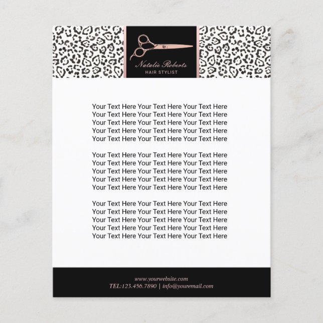 Modern Leopard Hair Stylist Rose Gold Scissor Flyer (Front)