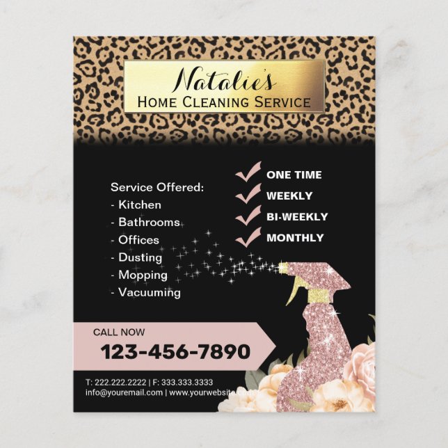 Modern Leopard House Cleaning & Maid Service Flyer (Front)