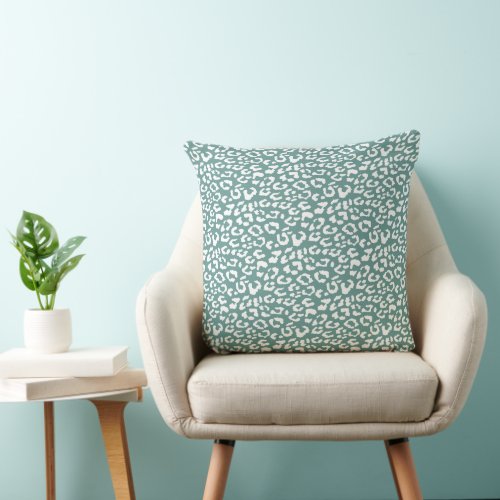 Modern Leopard Juniper Green Animal Print Pattern Throw Pillow