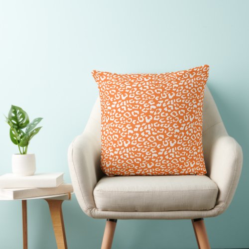 Modern Leopard Orange Animal Print Pattern Throw Pillow