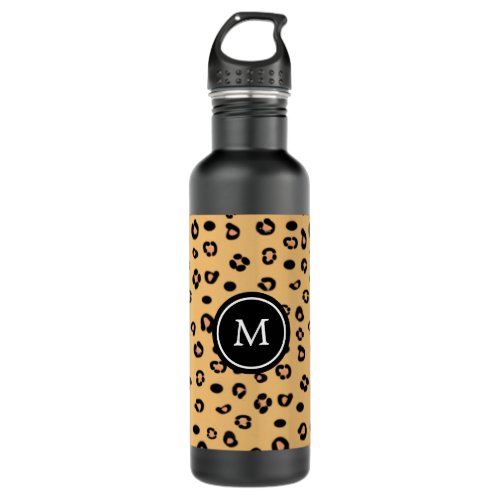 Modern Leopard Pattern and Monogram Stainless Steel Water Bottle