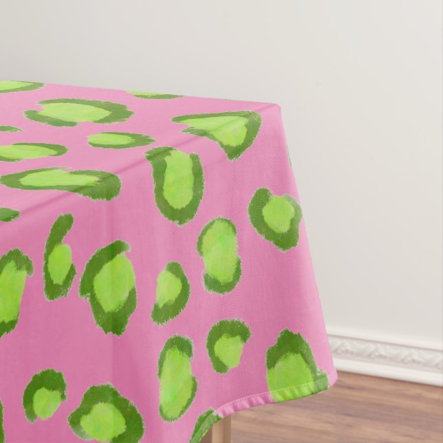 Modern Leopard Pattern Animal Print Green Pink Tablecloth (In Situ)