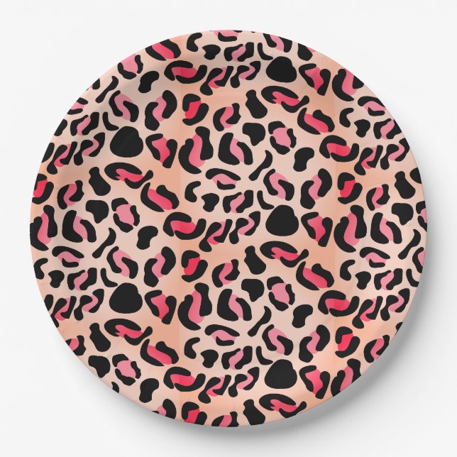 Modern Leopard Pattern Animal Print Paper Plates (Front)
