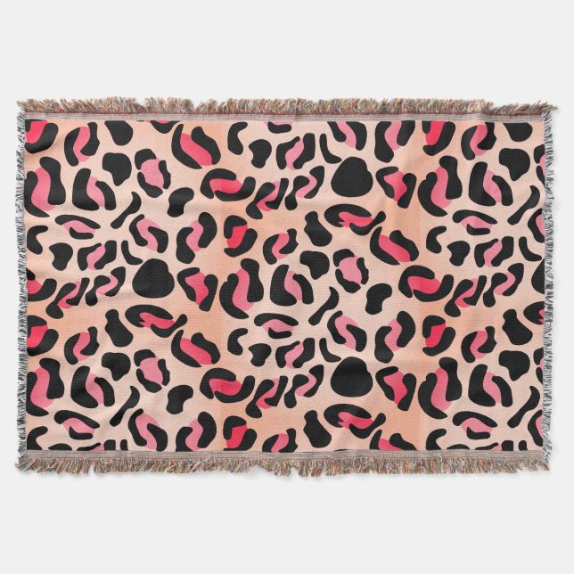 Modern Leopard Pattern Animal Print Throw Blanket (Front)