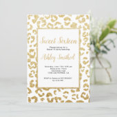 Modern leopard pattern faux gold glitter Sweet 16 Invitation (Standing Front)