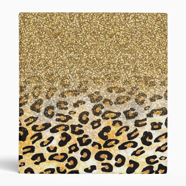  Modern Leopard Pattern Gold Glitter Ombre 3 Ring Binder (Front)